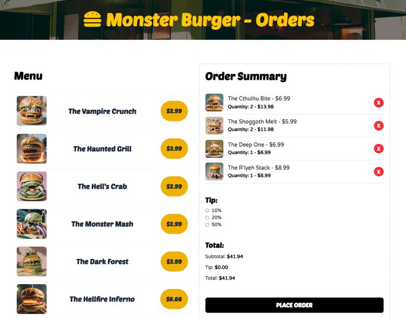 Monster Burger Orders